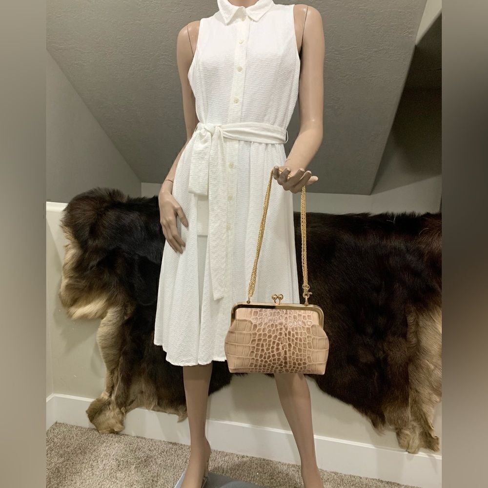 Handmade Genuine Leather Croc-Embossed Kisslock Clutch/Shoulder bag/Crossbody - Picture 4 of 16